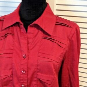 COLDWATER CREEK Size PS Red Button Front Blouse Pleated Design Ruffle Victorian